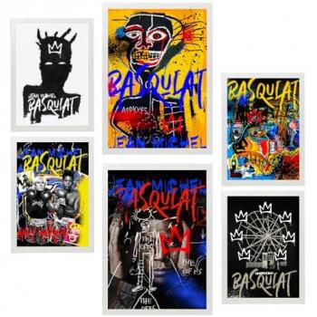 Set de 6 Pósters Iconic Basquiat Graffiti Pop Art para Decoración de Paredes - A3 y A4 Sin Marco
