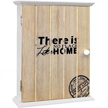 Armario para llaves (Box pared armario colgador para llaves ( - 'There is no place like home', 18,5 x 24 x 6 cm, 6 llaves Ganchos, natural/blanco