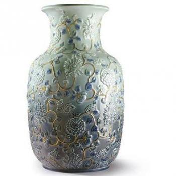LLADRÓ Jarrón Peonias. Lustre Oro. Búcaro de Porcelana.