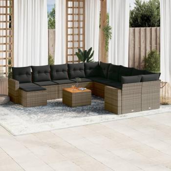 12-Piece Grey Poly Rattan Garden Sofa Set with Cushions