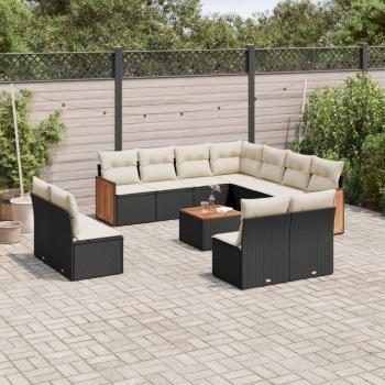 12-Piece Black Poly Rattan Garden Sofa Set with Cushions
