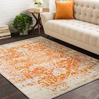 Surya Syracuse Vintage Oriental Short Pile Area Rug, 120x170 cm, Orange and White