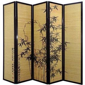 Biombo de Madera PEGANE con 5 Paneles, Dimensiones A200 x A176 x P2 cm
