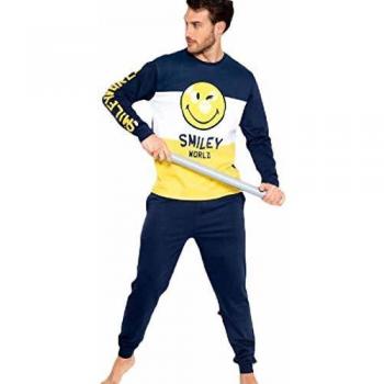Smiley 54705 - Pijama de Invierno cálido para Hombre BLU-Giallo-Bianco S