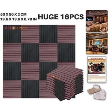 ACE Perforación 16 Pack 2 de colores diseño de panel de espuma acústica DIY de cuña Studio Insonorización Azulejos de pared con pestañas de montaje libre de aislamiento de sonido 25 x 25 x 2 cm ap1035, Black and Burgundy, 50 x 50 x 2 cm