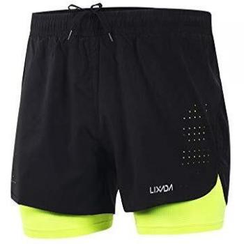 Lixada Hombres Pantalónes Cortos de Running 2-en-1, Pantalones Cortos de Atletismo, Pantalones Cortos de Fitness Maratón, Transpirable Pantalones+Secado Rápido