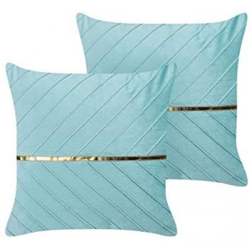 Conjunto de 2 Cojines Decorativos de Terciopelo Azul Claro con Detalles Dorados 45 x 45 cm