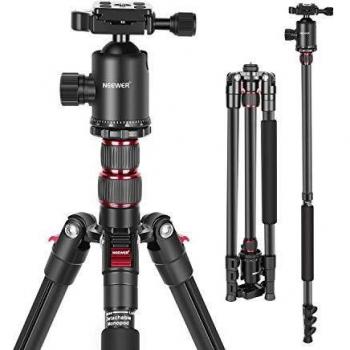 Neewer 197cm Trípode Cámara para DSLR Trípode Aluminio Compacto 2 en 1 con Cabeza Esférica 360 Grados 2 Ejes Centrales Placa QR y 8 Kilogramos Carga para Viajes y Trabajo Bolsa