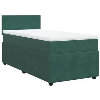 Cama box spring con colchón terciopelo verde oscuro 100x200 cm