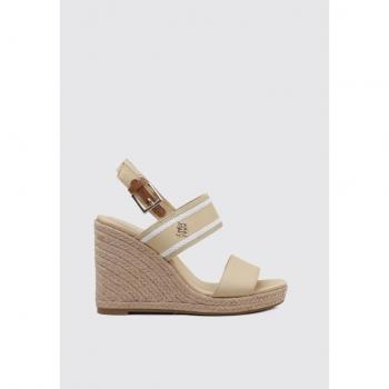 SANDALIA DE CUÑA ALTA BEIGE PARA MUJER TOMMY HILFIGER WEBBING HIGH WEDGE SANDAL