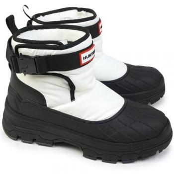 Hunter Women's Short Buckle Synthetic Textile Snow Boots - White Black Urban Style