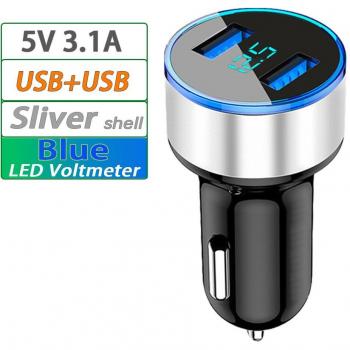 Cargador Rápido Dual USB Universal para Coche 12V-24V con Pantalla LED 5V 3.1A, ABS, Compatible con iPhone y Huawei