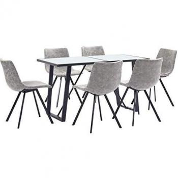 vidaXL Juego Comedor 7 Piezas Cuero Sintético Mobiliario Decoración Interior Casa Hogar Robusto Duradero Resistente Funcional Práctico Útil Gris Claro