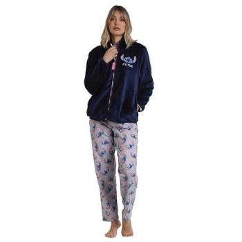 DISNEY Bata de Mujer Calentita de Manga Larga Stitch Faces Color Azul Marino