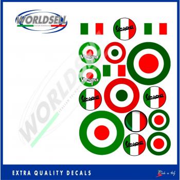 Pegatinas de vinilo 16 ETIQUETA DE MOTOCICLETA KIT CAR MOD Vespa bandera italiana