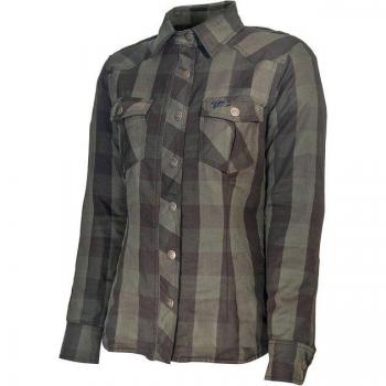 Chaqueta de Moto para Mujer GMS Jaguar Oliva-Negro con diseño moderno, material resistente al agua, forro interior acolchado, múltiples bolsillos y protección en codos y hombros