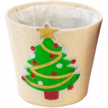 Macetero navideño con árbol de Navidad blanco Ø14x15 cm