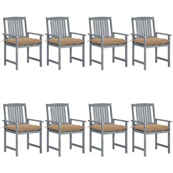 8-Piece Grey Acacia Wood Garden Chairs with Cushions