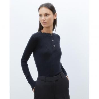 Jersey de punto con cuello caja mujer