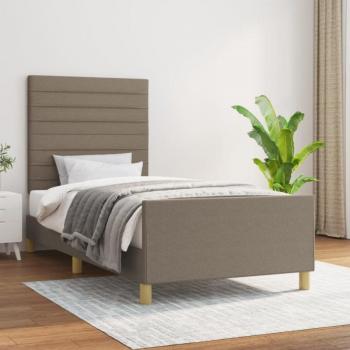 Estructura de cama con cabecero de tela gris taupe 80x200 cm