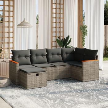 6-Piece Grey Poly Rattan Garden Sofa Set with Cushions