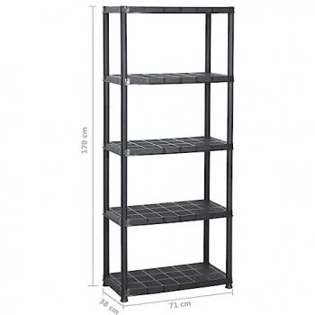 Estantería de almacenamiento negra de 5 niveles en plástico, dimensiones 71 x 38 x 170 cm