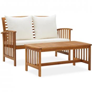 2-Piece Garden Lounge Set with Cushions - Solid Acacia Wood