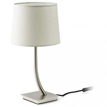 Lámpara de mesa Rem de tela y acero 37 cm en níquel mate/blanco