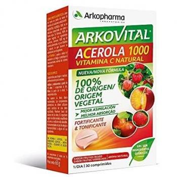 Arkopharma Arkovital Acerola 1000 30 Comprimidos, Refuerzo Del Sistema Inmune, Vitaminas Naturales De Mayor Absorción, Vitamina C 100% Natural