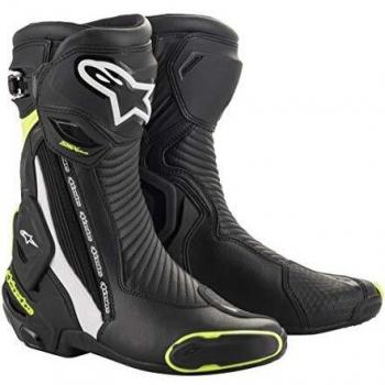 Alpinestars SMX Plus V2 Motorcycle Boots - Black/White/Fluo Yellow, CE Safety, Comfort, Size 45