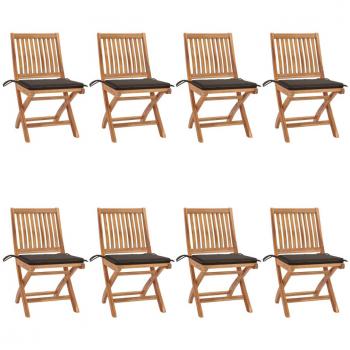 Folding Garden Chairs with Cushions - Set of 8 Solid Teak Wood