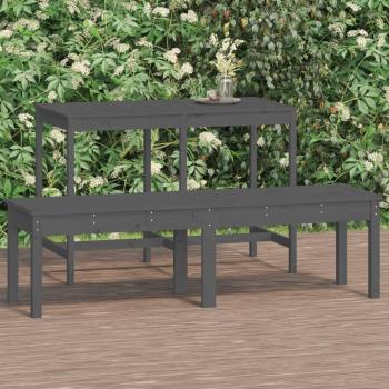Banco de jardín 2 plazas gris 159,5x44x45cm madera maciza de pino