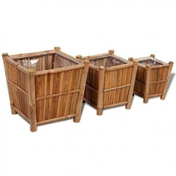 vidaXL 3X Arriates de Bambú con Forro Juego de Jardineras Diversos Tamaños