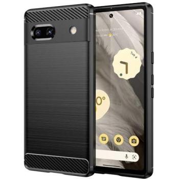 Funda Antigolpes de Silicona Negra con Diseño de Fibra de Carbono para Google Pixel 7A - Resistente y Compatible con Carga Inalámbrica