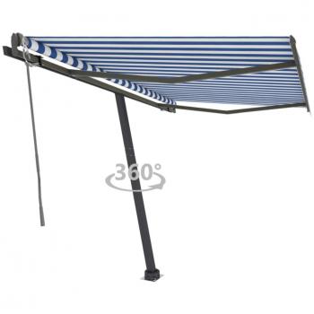 Toldo de pie automático 350x250 cm azul y blanco