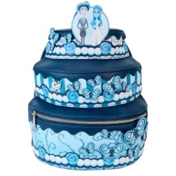 Mini Mochila Tarta Nupcial La Novia Cadáver Loungefly con diseño de pastel de bodas, materiales de alta calidad, correas ajustables, compartimento principal con cierre y detalles bordados