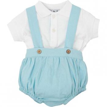 Conjunto de bebé niño de polo de manga corta y short con tirantes en color verde