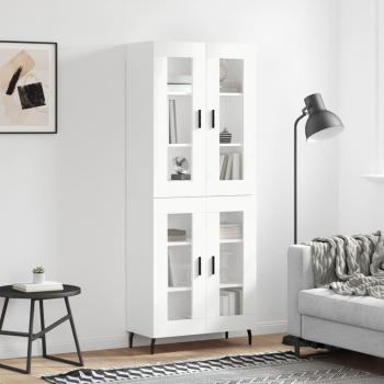 Aparador alto de madera contrachapada con puertas de cristal y color blanco