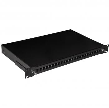 Cajón de Fibra Óptica 24 Puertos para Adaptadores LC Duplex 1 Unidad para Instalación 19 Negro con Binarios Telescópicos