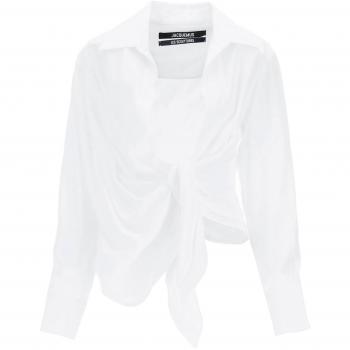 Jacquemus Bahia Tied-Sash Blouse - 36 White, Shirt, Female, Size: XS