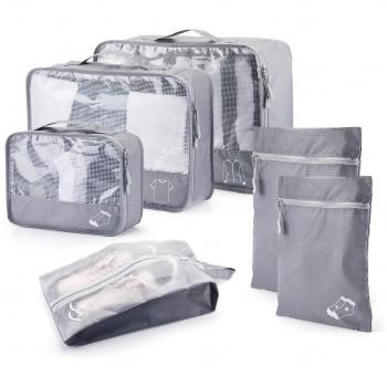 Organizador de Equipaje Impermeable, 6 Set de Organizador de Viaje para Maletas con Bolsa de Almacenamiento Transpirable para Zapatos, Ropas Sucias y Cosméticos, Material Nylon