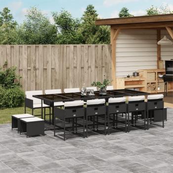 15-Piece Black Poly Rattan Garden Dining Set with Cushions