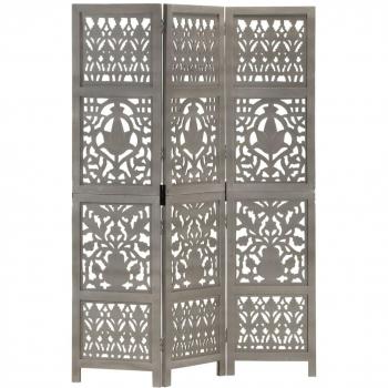 vidaXL Hand Carved 3-Panel Room Divider Grey 120x165 cm Solid Mango Wood