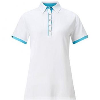 Callaway Solid Polo Manga Corta de Golf, Mujer, Blanco / Azul Claro, XL