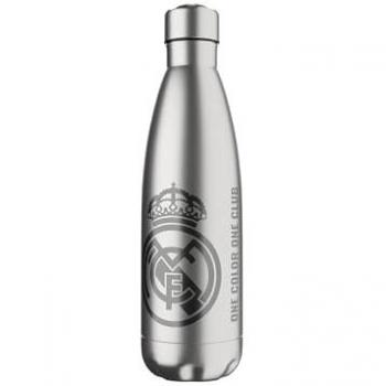 Botella Térmica de Acero Inoxidable Doble Pared Real Madrid 550 ml, Cierre Hermético, Color Plata