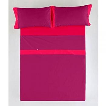 ESTELIA - Juego de sábanas Liso Color Fucsia-Chicle - Cama de 150
