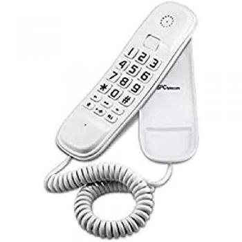 SPC Original Lite – Teléfono Fijo sobremesa o Pared, Compacto y fácil de Usar, 2 memorias directas, 3 Niveles de Volumen, señal Luminosa, función rellamada, Color Blanco