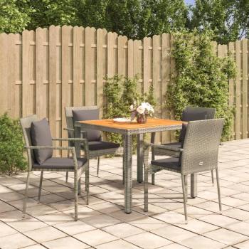 5-Piece Grey Poly Rattan Garden Dining Set with Cushions