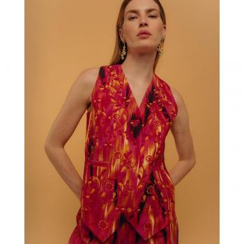 Chaleco Niza Estilo Vaquero Multicolor Bordado Floral Escote Pico