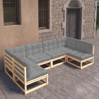 6-Piece Solid Pine Garden Lounge Set with Cushions